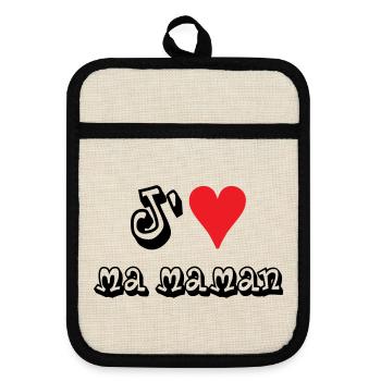 J'aime ma maman - Maniques avec dos en caoutchouc - lin/noir  - Devant