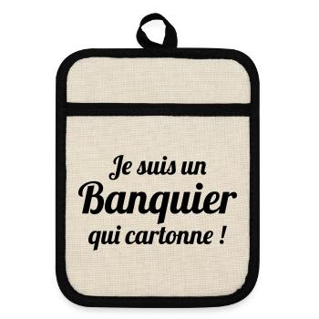 I'm a successful banker - Pot holders with rubber back - linen/black  - Front