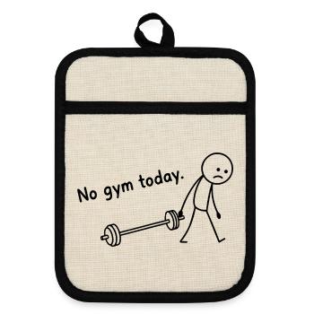  Heute kein Fitnessstudio. Fitnessstudio, Stick - Topflappen mit Gummirückseite - Leinen/Schwarz  - Vorne