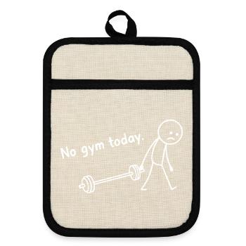  Heute kein Fitnessstudio. Fitnessstudio, Stick - Topflappen mit Gummirückseite - Leinen/Schwarz  - Vorne
