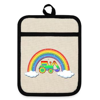 Regenbogen Kinder Bagger - Topflappen mit Gummirückseite - Leinen/Schwarz  - Vorne