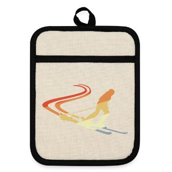 Funny Skier Drawing - Pot holders with rubber back - linen/black  - Front
