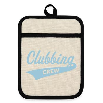 Clubbing Crew (Party / Feiern / Tanzen / Skyblue) - Topflappen mit Gummirückseite - Leinen/Schwarz  - Vorne