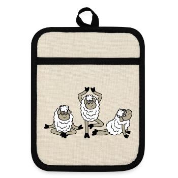 Sheep Three Tired Exhausted Yoga Meditation 3 Poses - Pot holders with rubber back - linen/black  - Front