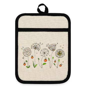 Blumen - Topflappen mit Gummirückseite - Leinen/Schwarz  - Vorne
