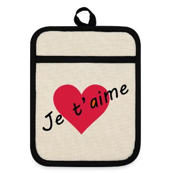 Cœur je t'aime  - Maniques avec dos en caoutchouc - lin/noir  - Devant