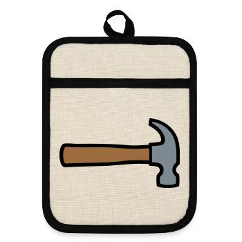 Zimmermannshammer Werkzeug Icon - Topflappen mit Gummirückseite - Leinen/Schwarz  - Vorne
