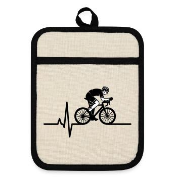 Rennrad Herzschlag EKG - Topflappen mit Gummirückseite - Leinen/Schwarz  - Vorne