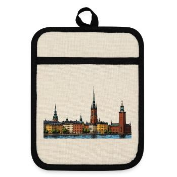 Stockholm Stadt Skyline - Topflappen mit Gummirückseite - Leinen/Schwarz  - Vorne
