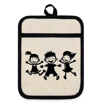 Kinder Spielen - Topflappen mit Gummirückseite - Leinen/Schwarz  - Vorne