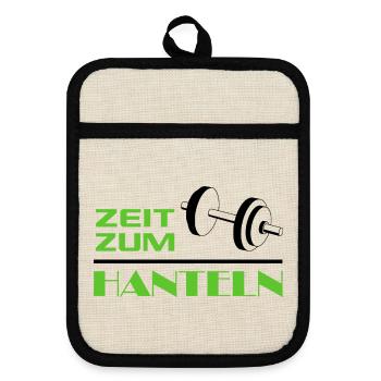 Zeit zum Hanteln Bodybuilder Bodybuilding Sport - Topflappen mit Gummirückseite - Leinen/Schwarz  - Vorne