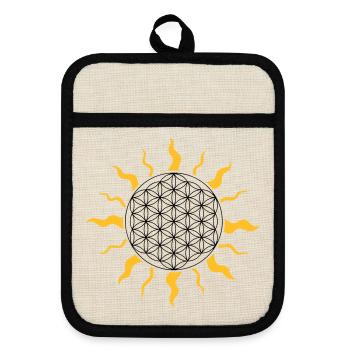 The flower of life with sun, sunbeams - Pot holders with rubber back - linen/black  - Front