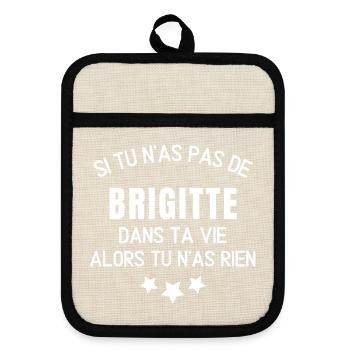 Brigitte, prénom Brigitte, anniversaire Brigitte - Maniques avec dos en caoutchouc - lin/noir  - Devant