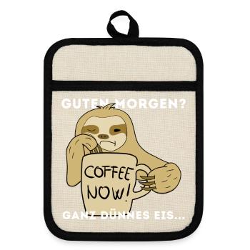 Langschläfer Kaffee Morgen Sloth - Topflappen mit Gummirückseite - Leinen/Schwarz  - Vorne