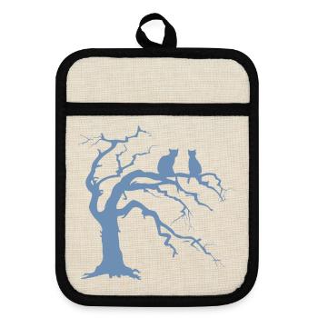 Dead tree with 2 cats silhouette - Pot holders with rubber back - linen/black  - Front