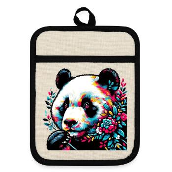 Panda - Pot holders with rubber back - linen/black  - Front