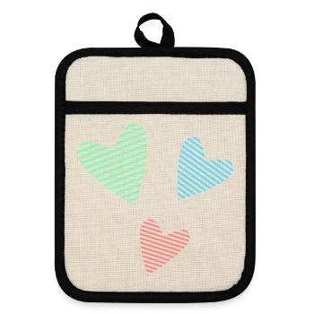 HERZ. PAPA. MAMA. Junggesellinnenabschied. BEBE. KIND. HERZ. FEST - Topflappen mit Gummirückseite - Leinen/Schwarz  - Vorne
