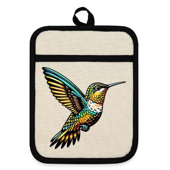 Kolibri - Topflappen mit Gummirückseite - Leinen/Schwarz  - Vorne