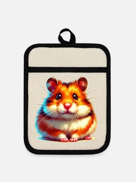 Hamster - Topflappen mit Gummirückseite - Leinen/Schwarz