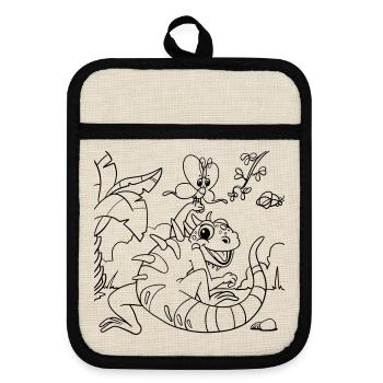 Iguana Jungle Coloring Page Hand Illustrated - Pot holders with rubber back - linen/black  - Front