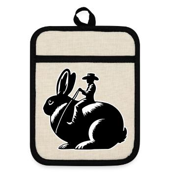 Rabbit Rider (design uniquement - avec contour, 3 couleurs) - Maniques avec dos en caoutchouc - lin/noir  - Devant