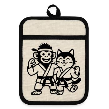 Karate Friends - Pot holders with rubber back - linen/black  - Front
