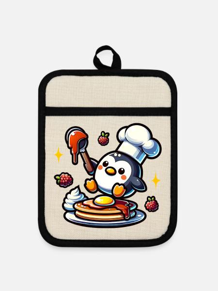 Waffeleisen Fan Waffelbäcker Outfit - Topflappen mit Gummirückseite - Leinen/Schwarz