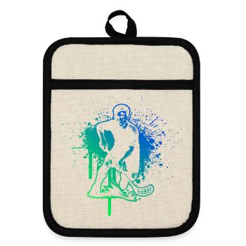 Floorball motif for real lovers - Pot holders with rubber back - linen/black  - Front