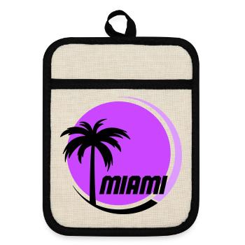 Miami Palm Trees Néon Rétro - Maniques avec dos en caoutchouc - lin/noir  - Devant