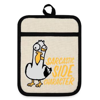 Crazy Seagull Sarcastic Side Character Funny - Pot holders with rubber back - linen/black  - Front