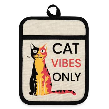 Cats Vibes Only Design - Pot holders with rubber back - linen/black  - Front