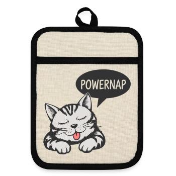 Powernap Katze - Schlafendes Motiv - Topflappen mit Gummirückseite - Leinen/Schwarz  - Vorne