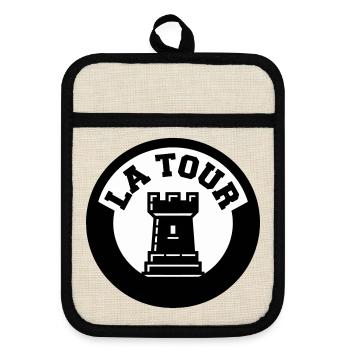 Logo La Tour Pièce d'Échecs Style Emblème Cercle - Maniques avec dos en caoutchouc - lin/noir  - Devant