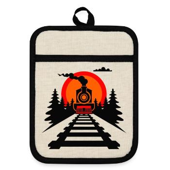 Railway Graphic - Pot holders with rubber back - linen/black  - Front