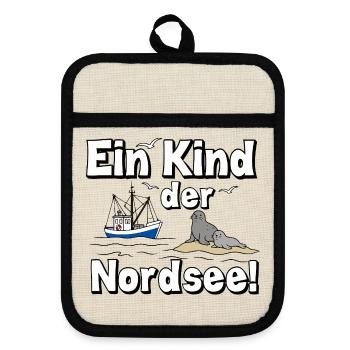 Ein Kind der Nordsee Robben - Topflappen mit Gummirückseite - Leinen/Schwarz  - Vorne