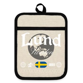 Lund Schweden Streetwear Reise Souvenir - Topflappen mit Gummirückseite - Leinen/Schwarz  - Vorne