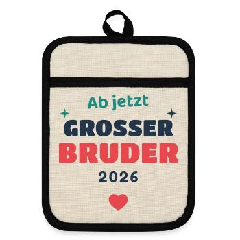 Einschulung 2026 Bruder - Schulkind Geschenk Schul - Topflappen mit Gummirückseite - Leinen/Schwarz  - Vorne