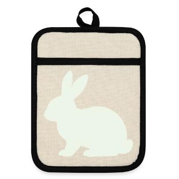 Delicate Rabbit Silhouette - Pot holders with rubber back - linen/black  - Front