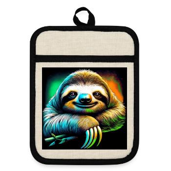 sloth - Pot holders with rubber back - linen/black  - Front