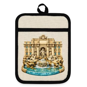 Trevi-Brunnen - Topflappen mit Gummirückseite - Leinen/Schwarz  - Vorne