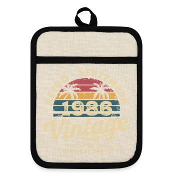 Vintage September 1986 Limited Edition September - Pot holders with rubber back - linen/black  - Front