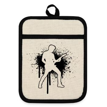 Geschenkidee für den Gitarrenspieler mit E-Gitarre - Topflappen mit Gummirückseite - Leinen/Schwarz  - Vorne
