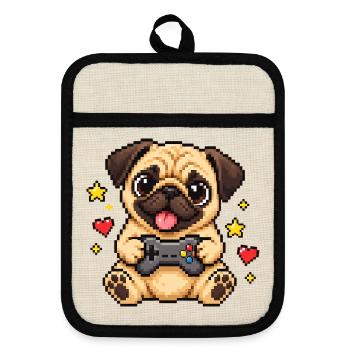 Mops Hund süßer Mops niedlicher Mops - Topflappen mit Gummirückseite - Leinen/Schwarz  - Vorne