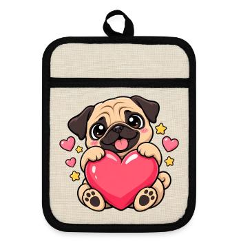 Mops Hund süßer Mops niedlicher Mops - Topflappen mit Gummirückseite - Leinen/Schwarz  - Vorne