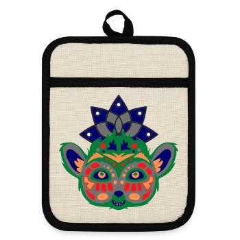 Bunter Lemur - Topflappen mit Gummirückseite - Leinen/Schwarz  - Vorne