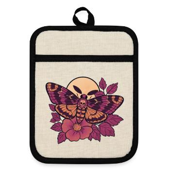 Schädelmotten-Mond-Floral - Topflappen mit Gummirückseite - Leinen/Schwarz  - Vorne