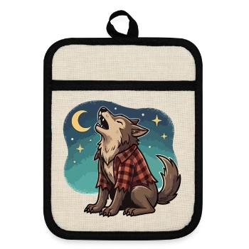 Werwolf im karierten Hemd - Topflappen mit Gummirückseite - Leinen/Schwarz  - Vorne
