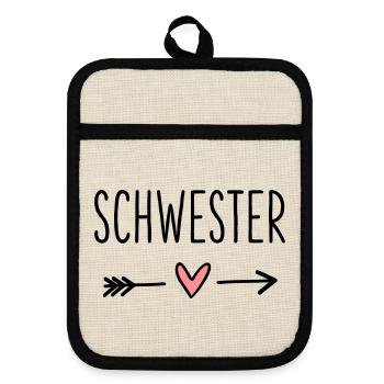 Schwester Herz Pfeil Liebe Freundin Geschenk - Topflappen mit Gummirückseite - Leinen/Schwarz  - Vorne