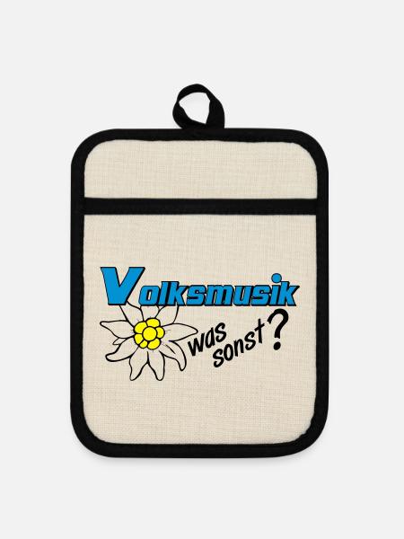 Volksmusik Edelweiß Emblem - Topflappen mit Gummirückseite - Leinen/Schwarz