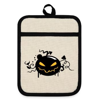 black halloween pumpkin with glowing eyes - Pot holders with rubber back - linen/black  - Front